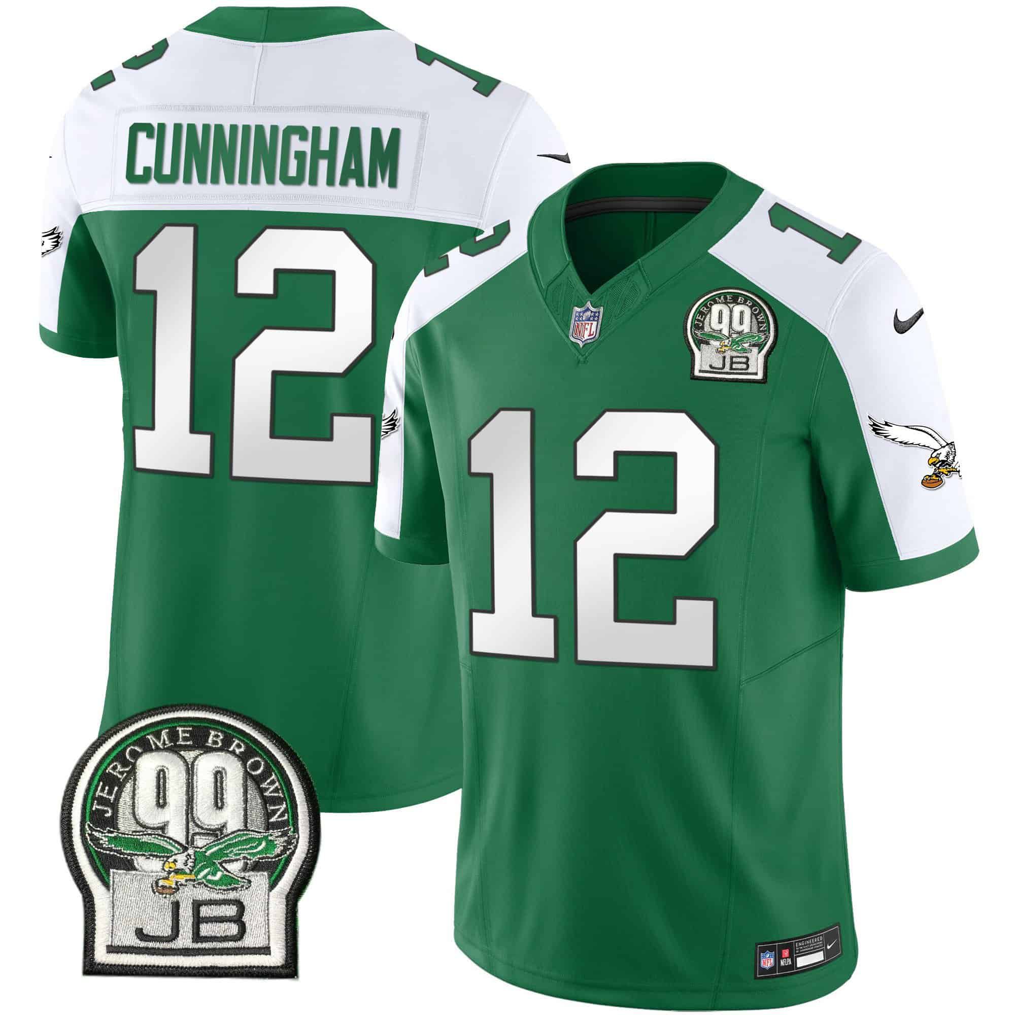 Men Philadelphia Eagles 12 Cunningham Green 2024 Nike Jerome Brown Patch Alternate Limited NFL Jersey